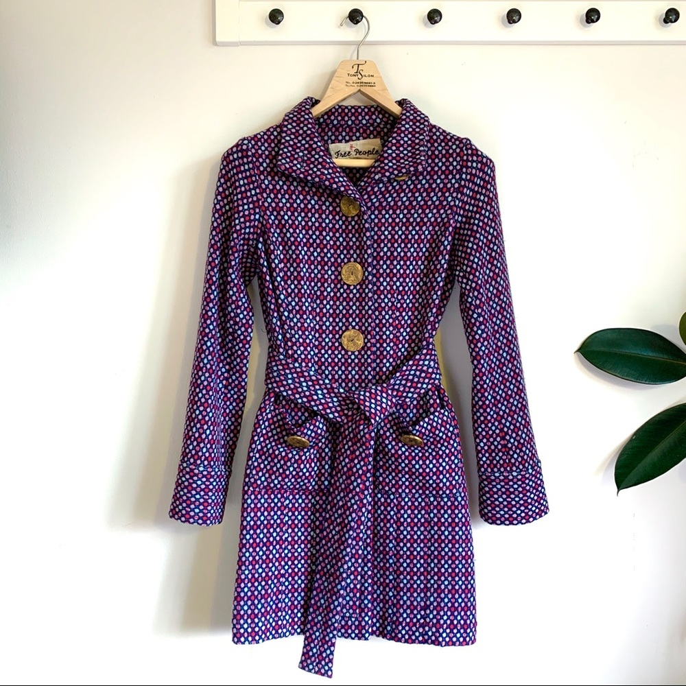 Free People Vintage Retro Belted Button Peacoat